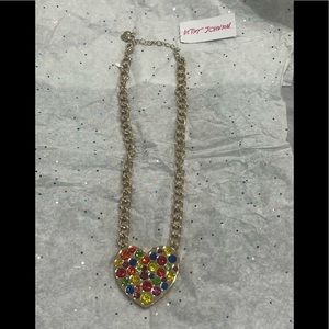 Betsy Johnson Jewelry Heart Necklace W/Muti Colored Stones